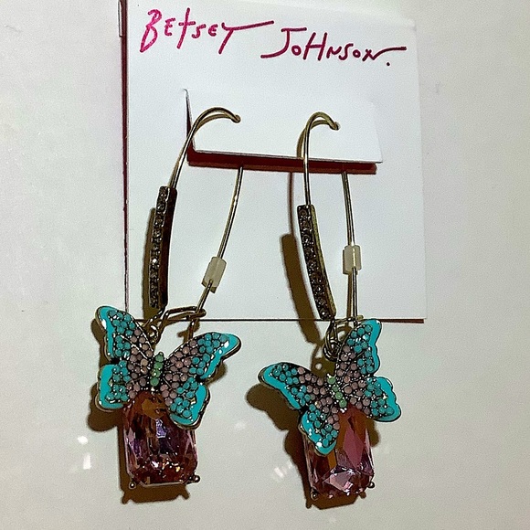 Betsey Johnson Boho Butterfly Crystal Earrings New - Picture 2 of 4